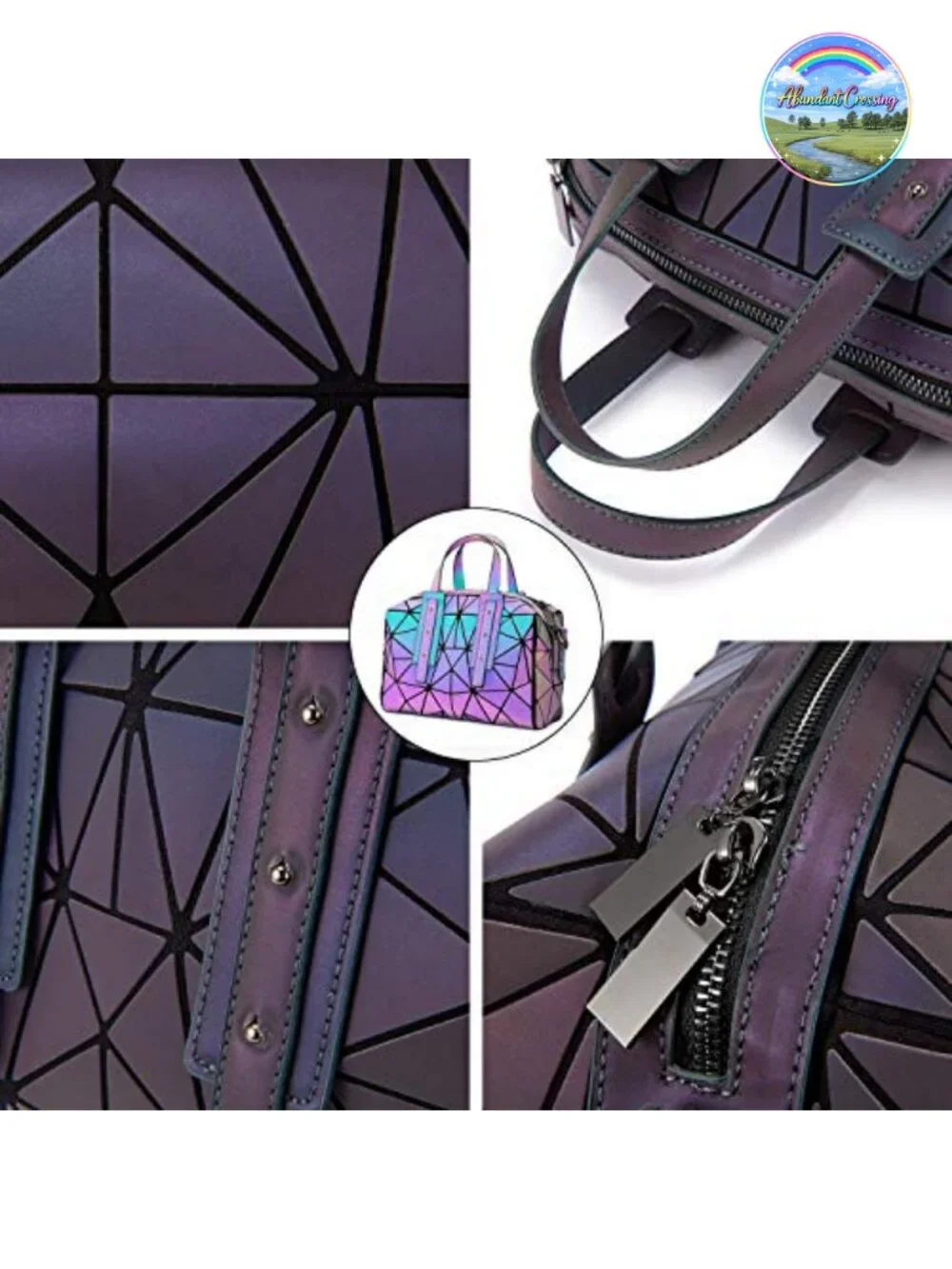 Geometric Luminous Satchel Crossbody Purse With Removable Strap